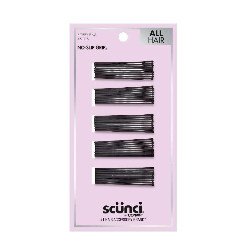 slide 1 of 4, scunci scünci No-Slip Grip Bobby Pins - Matte Black - All Hair - 45pk, 45 ct