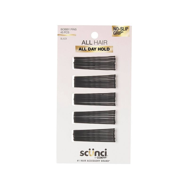 slide 1 of 7, scunci scünci No-Slip Grip Bobby Pins - Matte Black - All Hair - 45pk, 45 ct