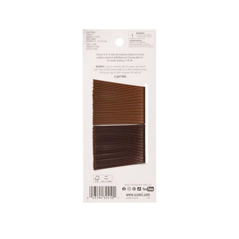 slide 2 of 7, scunci scünci Metal Bobby Pins - Light/Dark Brown - All Hair - 50pcs, 50 ct