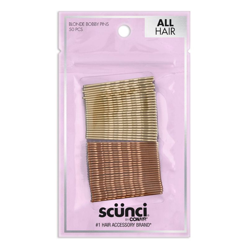 slide 1 of 7, scunci scünci Metal Bobby Pins - Light/Dark Blonde - All Hair - 50pcs, 50 ct