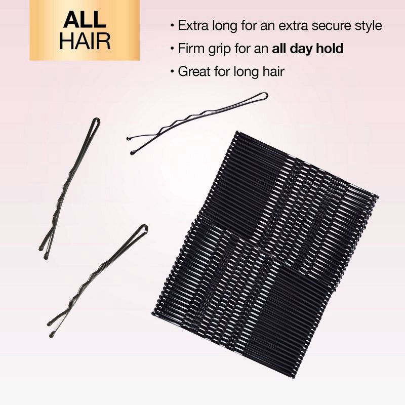 slide 5 of 7, scunci scünci Extra Long Metal Bobby Pins - Black - Long Hair - 48pcs, 48 ct