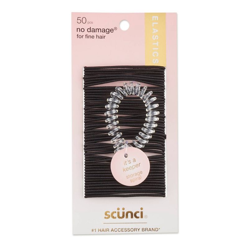 slide 1 of 7, scunci No Damage Elastics - Black - 2mm/50ct, 50 ct