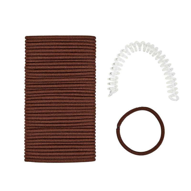 slide 5 of 7, scunci No Damage Elastic Hair Ties with Bonus Ring Holder - Brown - 4mm/40ct, 40 ct