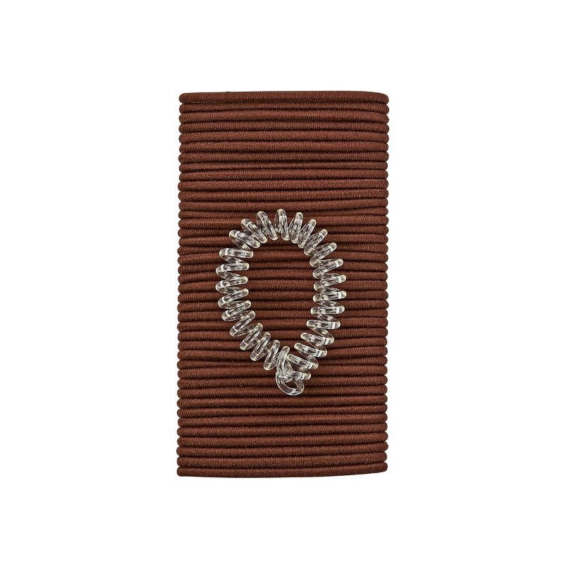 slide 7 of 7, scunci No Damage Elastic Hair Ties with Bonus Ring Holder - Brown - 4mm/40ct, 40 ct