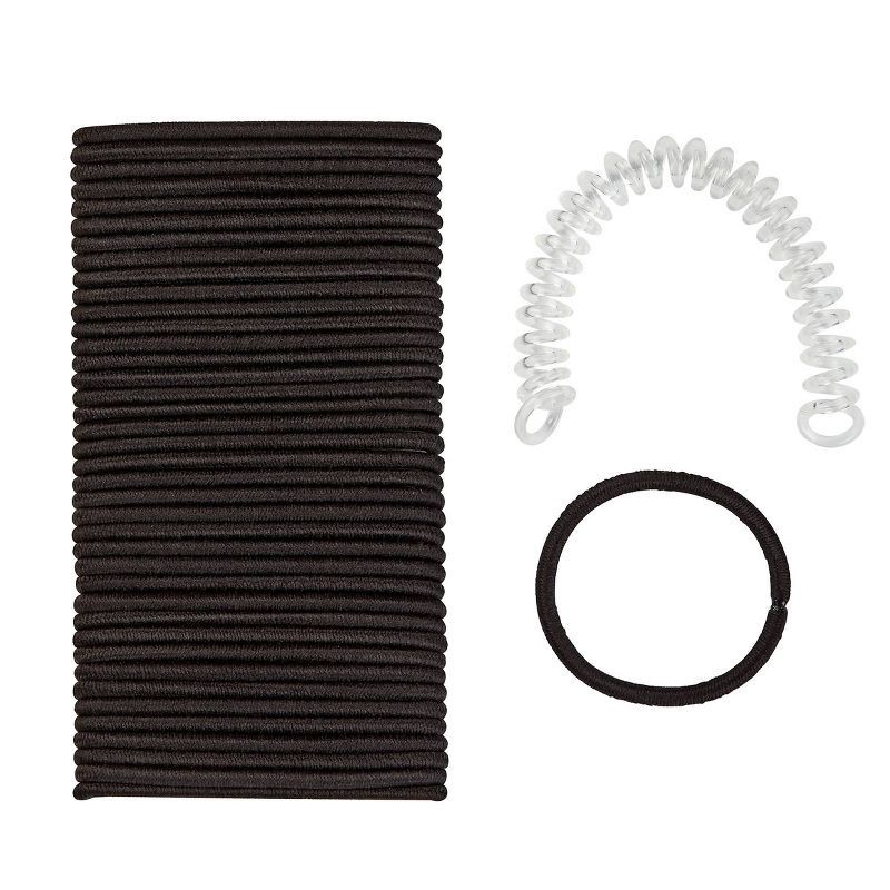 slide 2 of 8, scunci scünci No Damage Elastic Hair Ties with Spiral Ring Holder - Black - All Hair - 40pcs, 40 ct