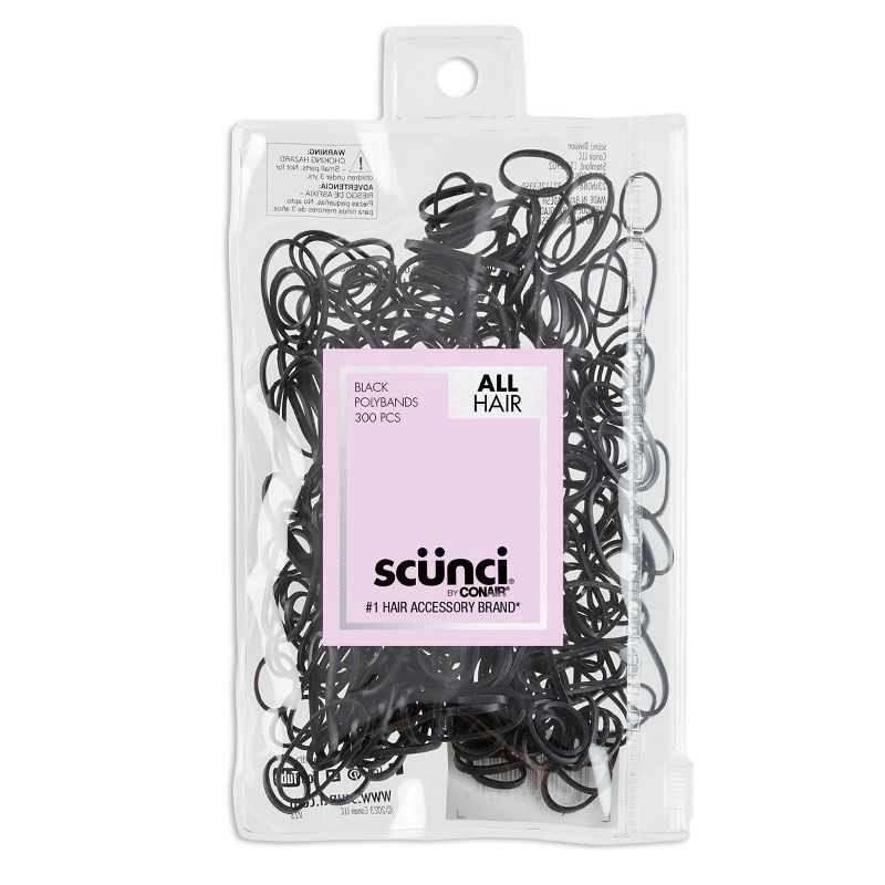 slide 1 of 8, scunci scünci Mixed Size Polyband Elastic Hair Ties - Black - 300pcs, 300 ct