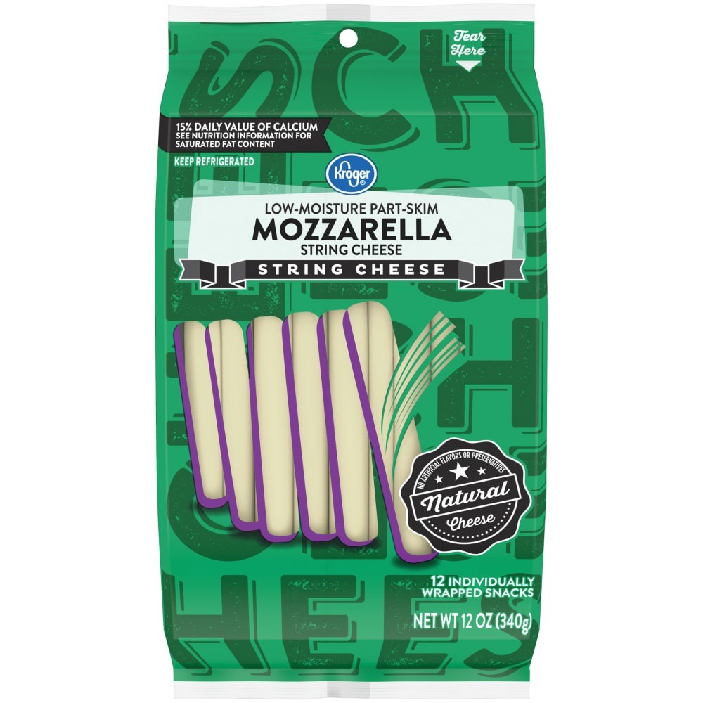 slide 1 of 3, Kroger Mozzarella String Cheese, 12 ct; 1 oz