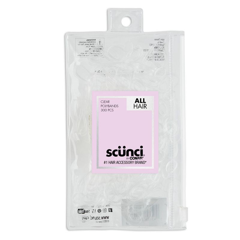 slide 1 of 8, scunci scünci Mixed Size Polyband Elastic Hair Ties - Clear - 300pcs, 300 ct