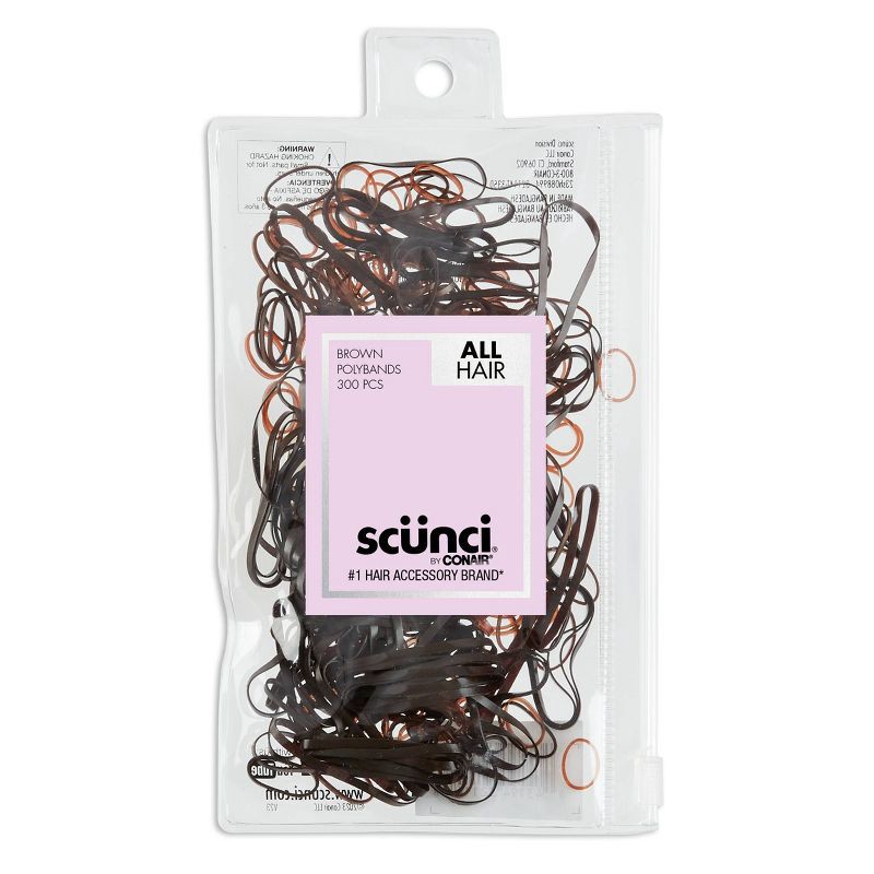 slide 1 of 10, scunci scünci Mixed Size Polyband Elastic Hair Ties - Brown - 300pcs, 300 ct