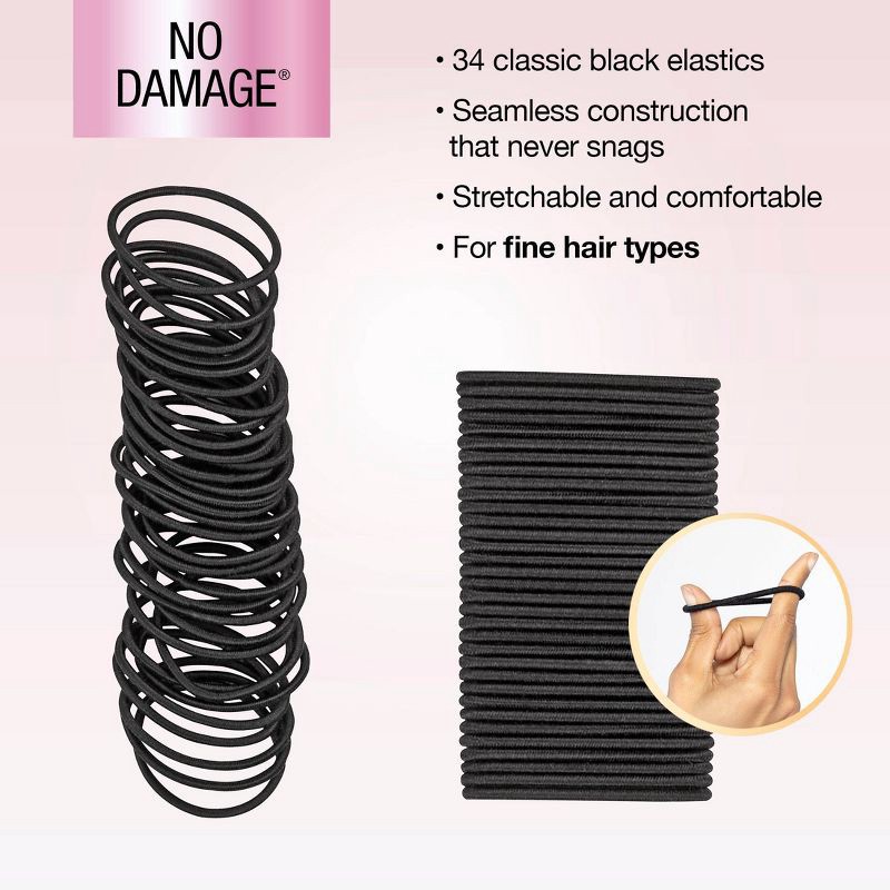 slide 5 of 8, scunci scünci No Damage Elastic Hair Ties - Black - Fine Hair - 34pcs, 34 ct