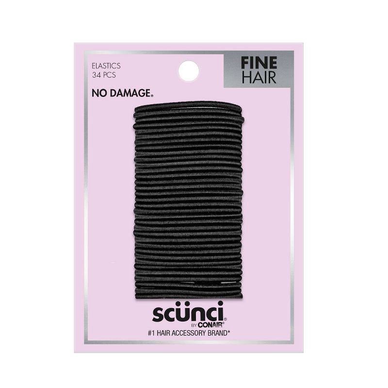 slide 1 of 8, scunci scünci No Damage Elastic Hair Ties - Black - Fine Hair - 34pcs, 34 ct