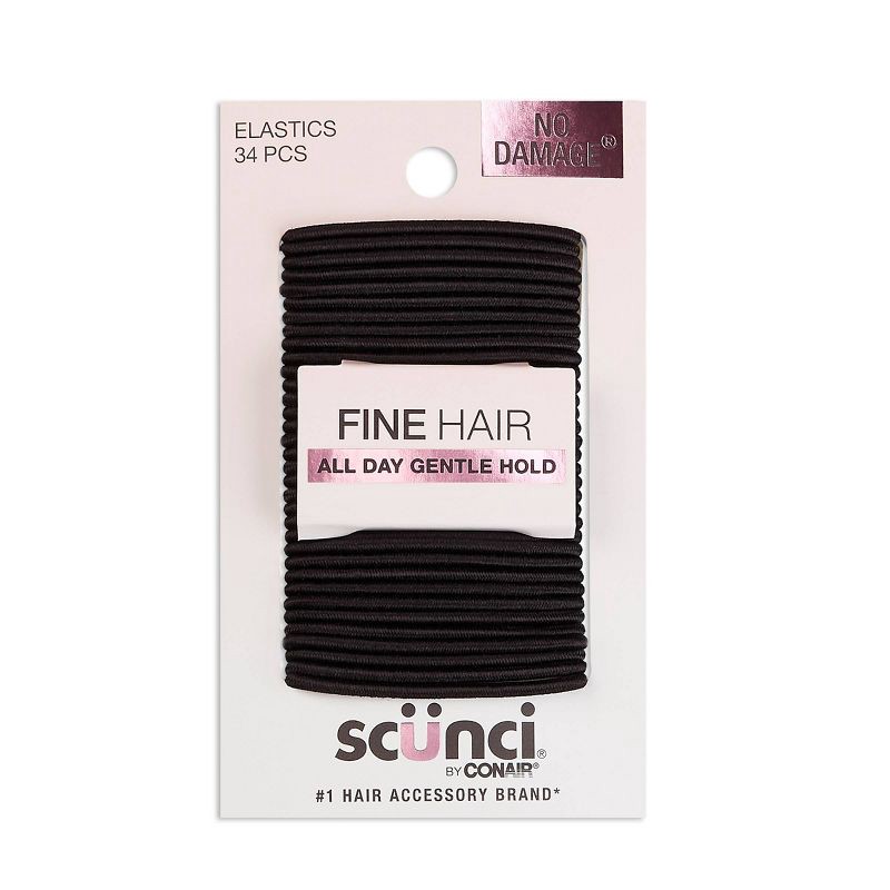 slide 1 of 8, scunci scünci No Damage Elastic Hair Ties - Black - Fine Hair - 2mm - 34pcs, 34 ct