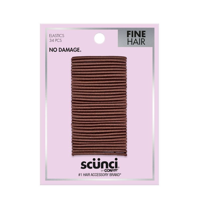 slide 1 of 4, scunci scünci No Damage Elastic Hair Ties - Brown - Fine Hair - 34pcs, 34 ct