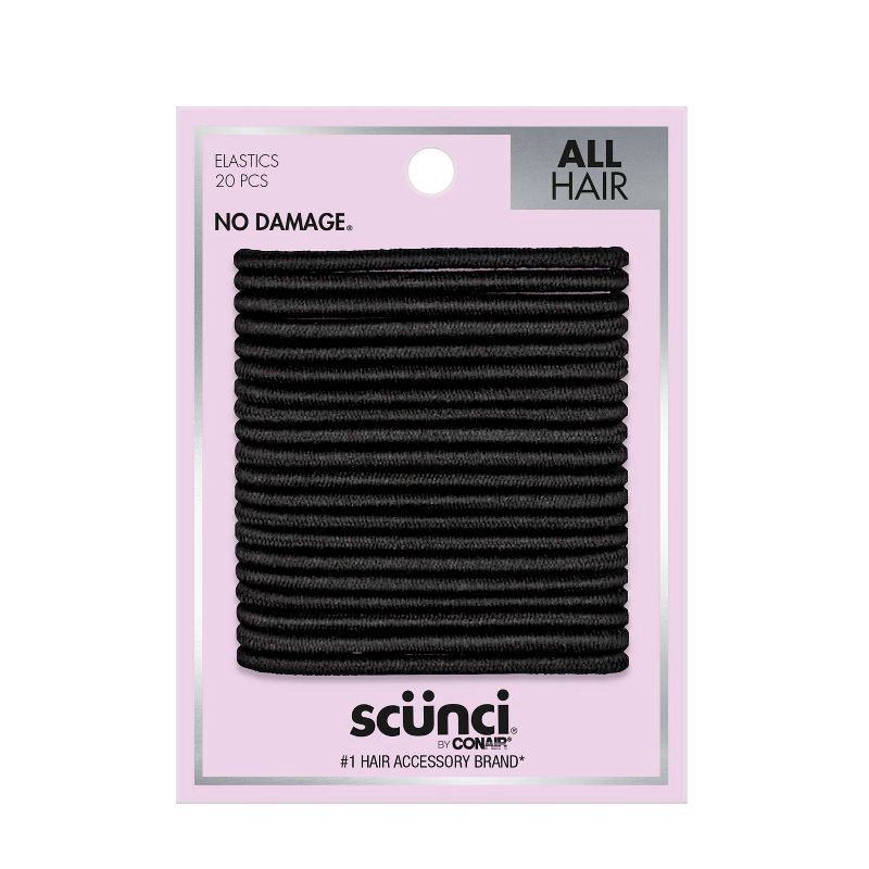 slide 1 of 8, scunci scünci No Damage Elastic Hair Ties - Black - All Hair - 20pcs, 20 ct