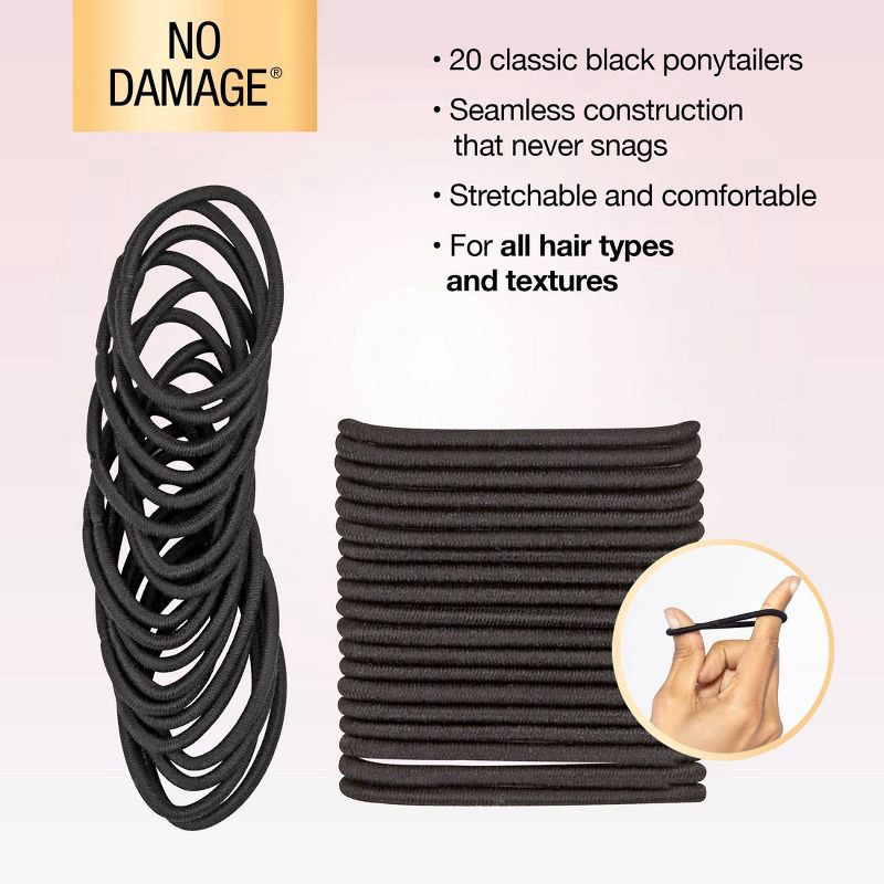 slide 5 of 8, scunci scünci No Damage Elastic Hair Ties - Black - All Hair - 20pcs, 20 ct