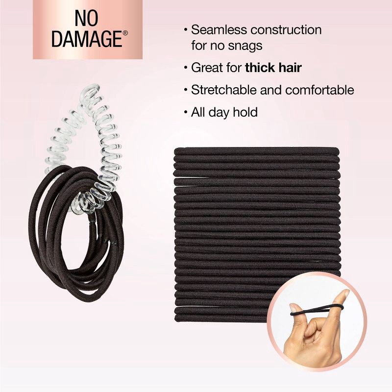 slide 5 of 9, scunci scünci No Damage Elastic Hair Ties with Storage Ring - Thick Hair - Black - 24pcs, 24 ct