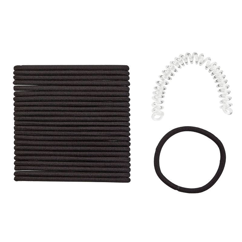 slide 7 of 9, scunci scünci No Damage Elastic Hair Ties with Storage Ring - Thick Hair - Black - 24pcs, 24 ct