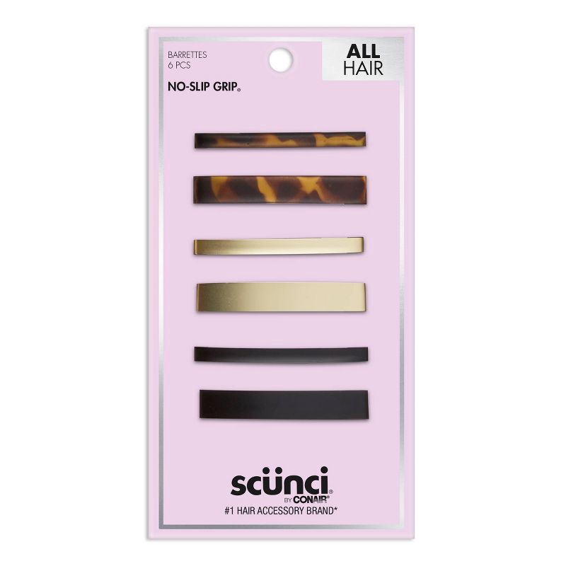 slide 1 of 4, scunci scünci No-Slip Grip Rectangle Barrettes - Mixed Finish - All Hair - 6pk, 6 ct