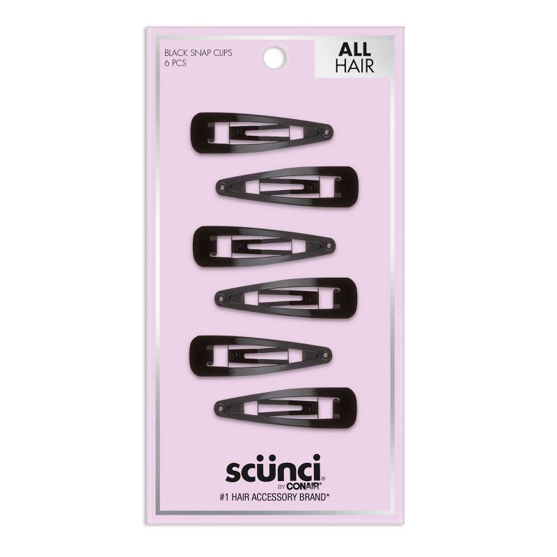 slide 1 of 4, scunci scünci Contour Metal Hair Snap Clips - Black - All Hair - 6pcs, 6 ct