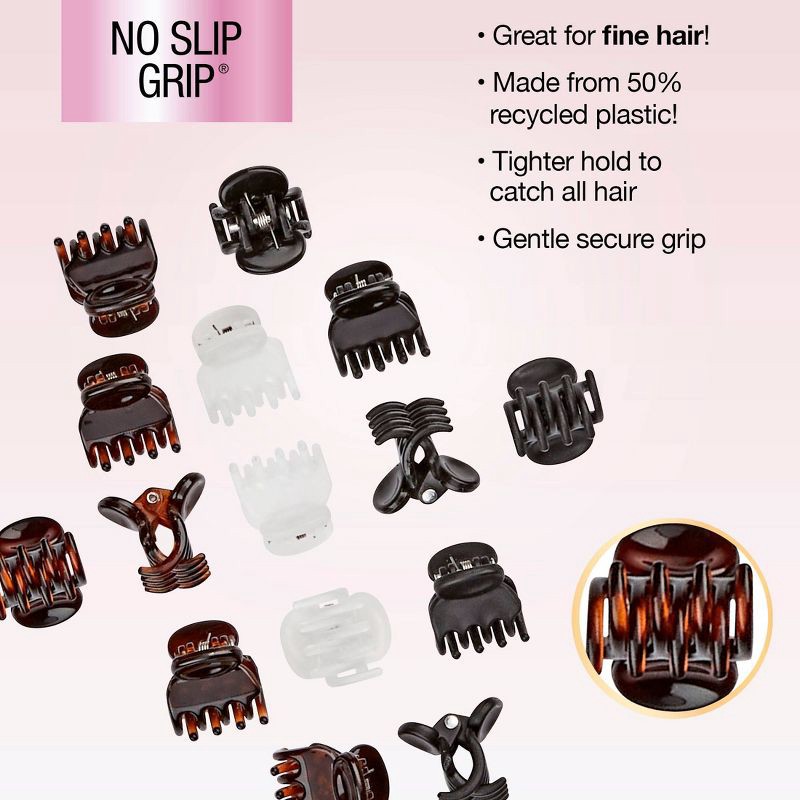 slide 5 of 7, scunci scünci No-Slip Grip Recycled Mini Claw Clips - Mixed Finish - Black/Brown/Clear - Fine Hair - 15pk, 15 ct