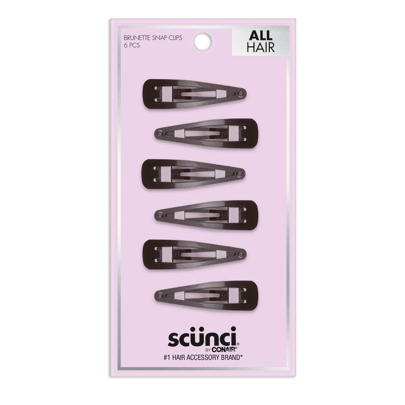 slide 1 of 4, scunci scünci Contour Metal Hair Snap Clips - Brunette - All Hair - 6pcs, 6 ct