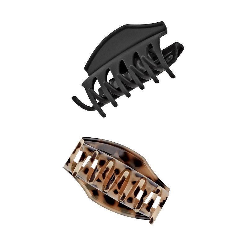 slide 2 of 7, scunci scünci No-Slip Grip Recycled Covered Hinge Claw Clips - Matte Black/Matte Tortoise - All Hair - 2pcs, 2 ct