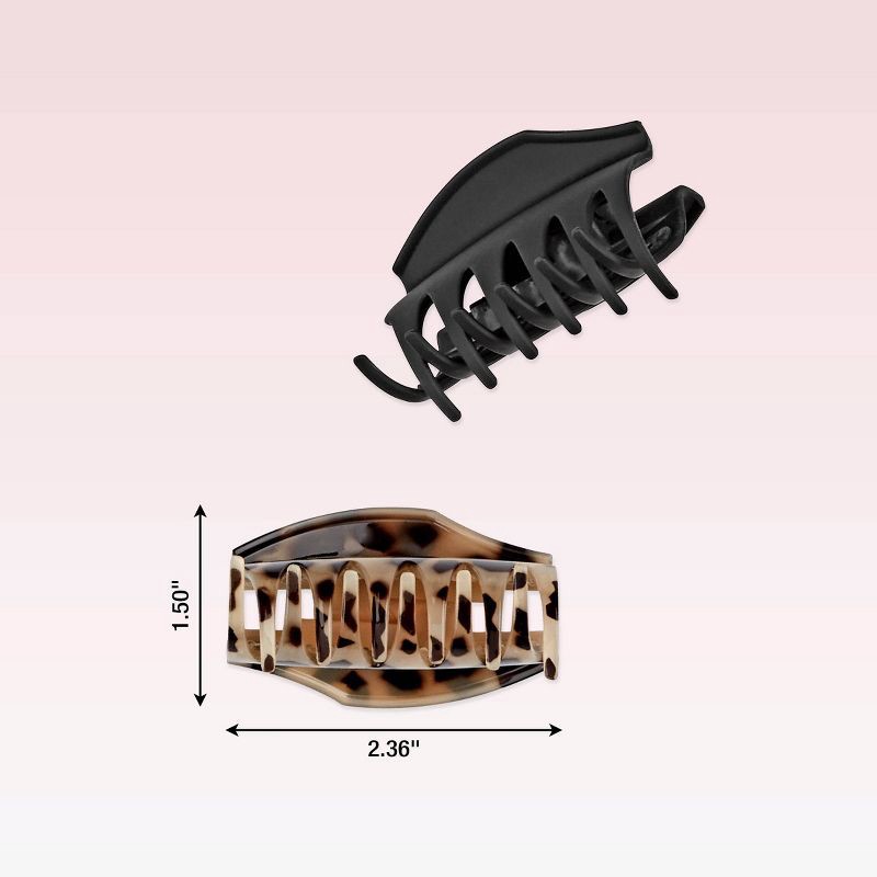 slide 4 of 4, scunci scünci No-Slip Grip Recycled Covered Hinge Claw Clips - Matte Black/Tortoise - All Hair - 2pk, 2 ct