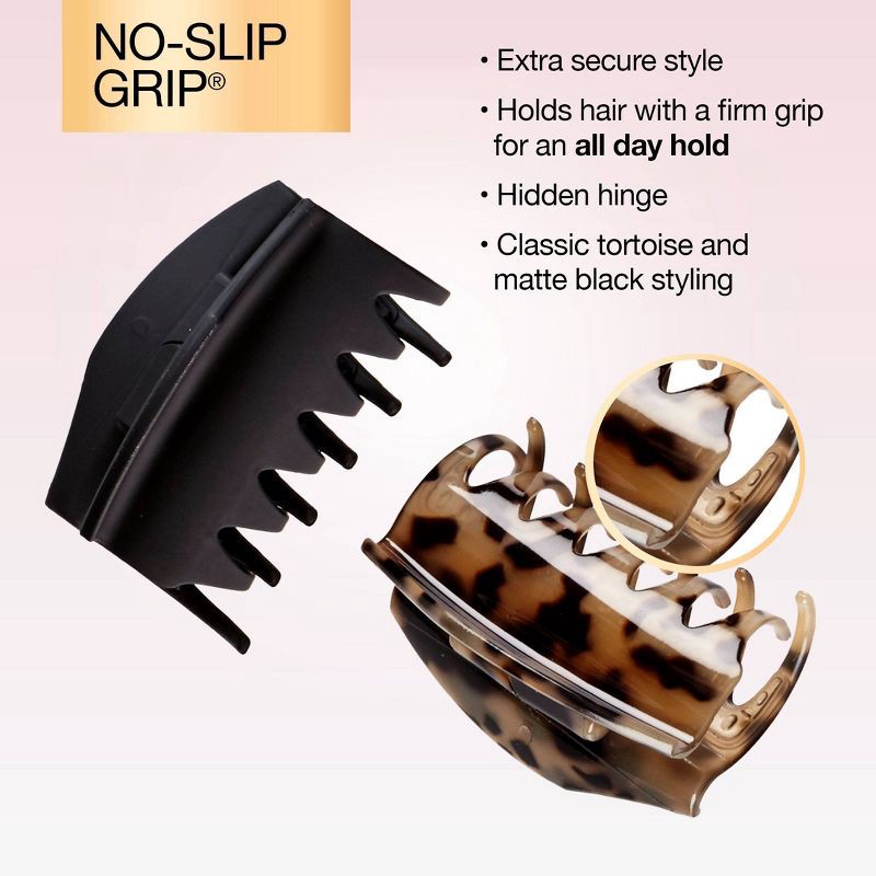 slide 5 of 7, scunci scünci No-Slip Grip Recycled Covered Hinge Claw Clips - Matte Black/Matte Tortoise - All Hair - 2pcs, 2 ct