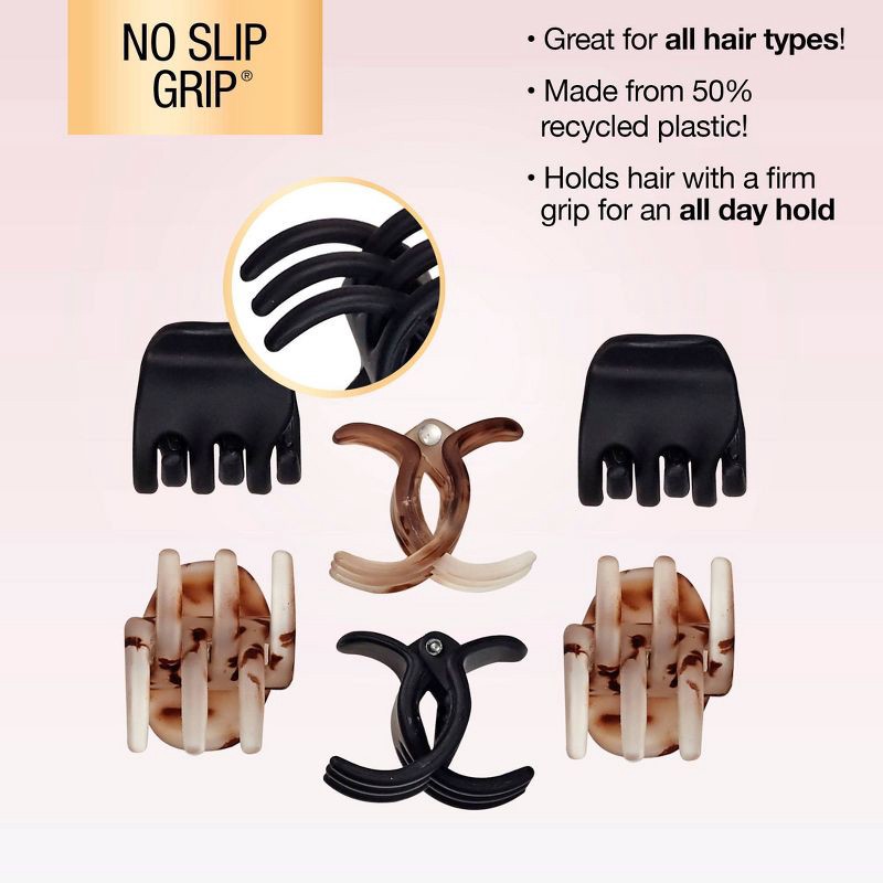 slide 4 of 6, scunci scünci No-Slip Grip Mini Claw Clips - Tortoise/Black - All Hair - 6pk, 6 ct