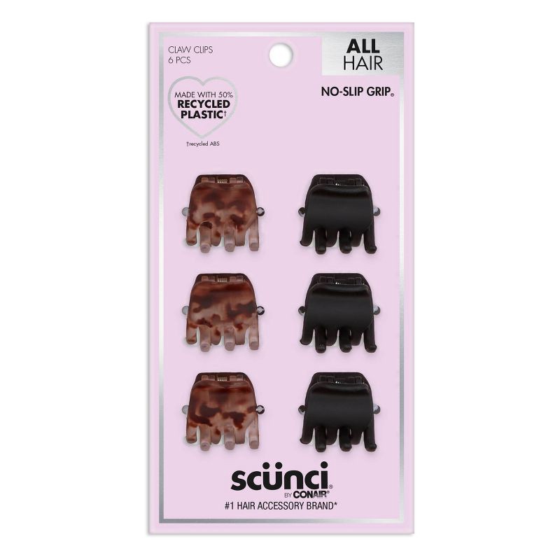 slide 1 of 6, scunci scünci No-Slip Grip Mini Claw Clips - Tortoise/Black - All Hair - 6pk, 6 ct