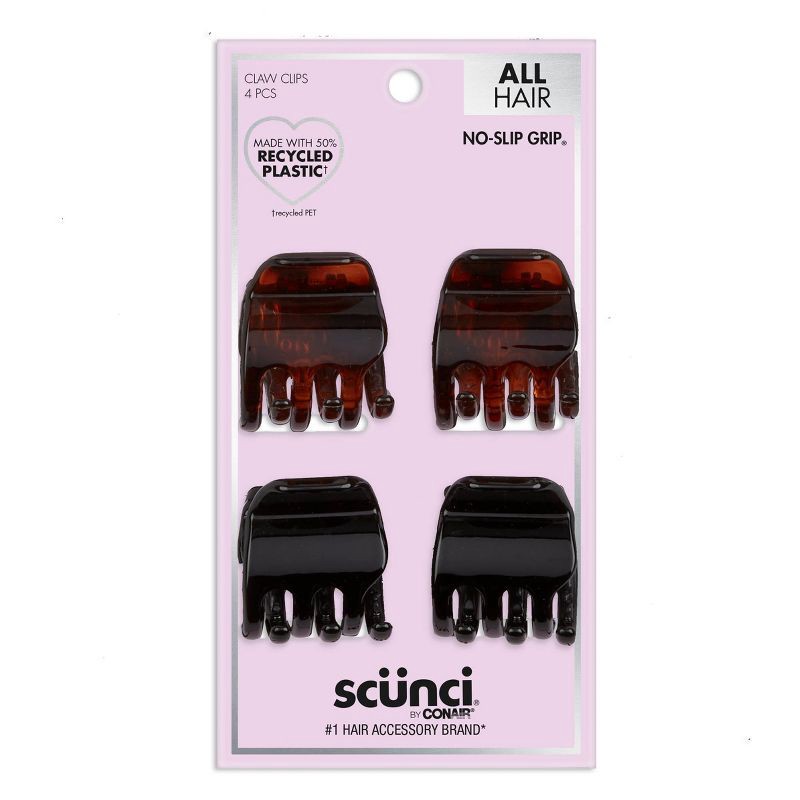 slide 1 of 7, scunci scünci No-Slip Grip Claw Clips - Tortoise/Black - All Hair - 4pk, 4 ct