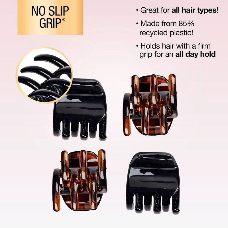 slide 5 of 7, scunci scünci No-Slip Grip Claw Clips - Tortoise/Black - All Hair - 4pcs, 4 ct