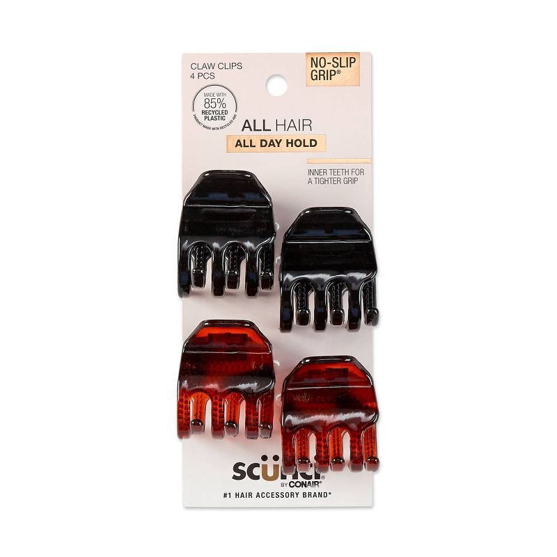slide 1 of 7, scunci scünci No-Slip Grip Claw Clips - Tortoise/Black - All Hair - 4pcs, 4 ct