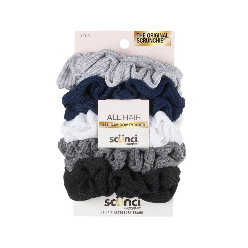 slide 1 of 5, scunci scünci No Damage Thermal Scrunchies - Gray/Blue/White/Charcoal/Black - All Hair - 10pk, 10 ct