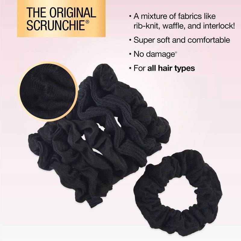 slide 5 of 7, scunci scünci No Damage Textured Scrunchies - Black - All Hair - 8pk, 8 ct