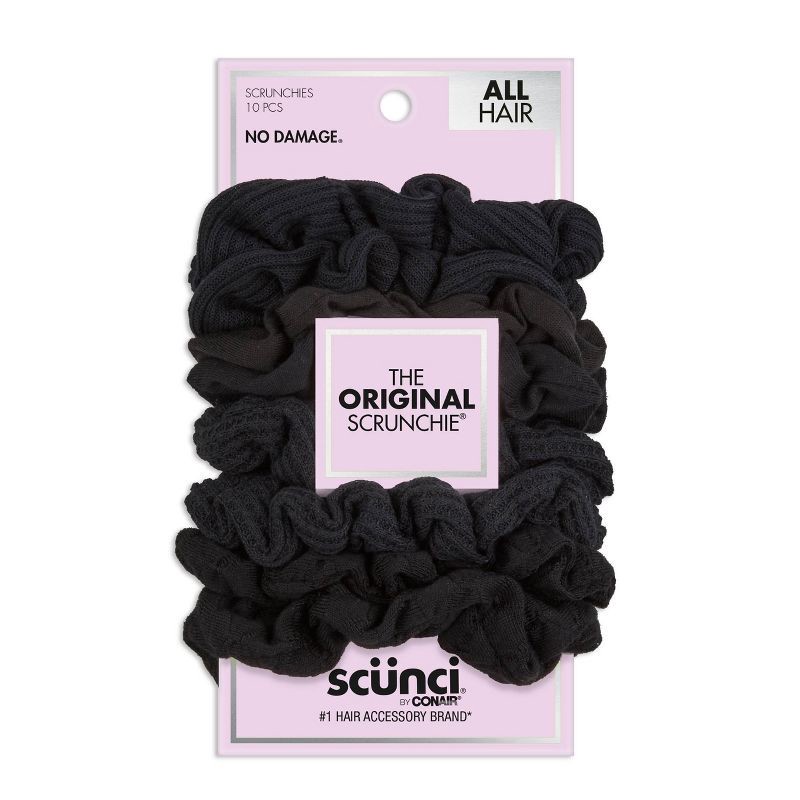 slide 1 of 4, scunci scünci No Damage Textured Scrunchies - Black - All Hair - 8pk, 8 ct