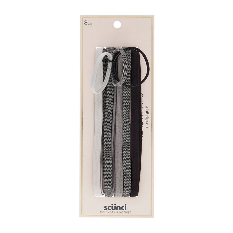 slide 4 of 8, scunci scünci No-Slip Grip Flat Elastic Headbands with Bonus Elastic Hair Ties - Grayscale - All Hair - 5pk, 5 ct