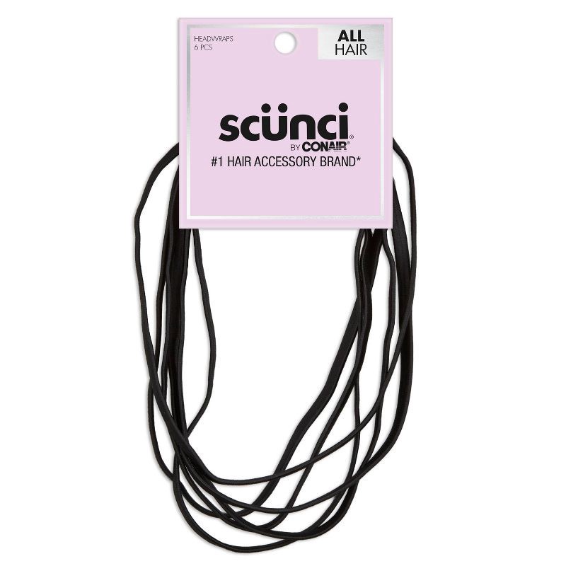 slide 1 of 7, scunci scünci No Damage Flat Elastic Headbands - Black - All Hair - 6pcs, 6 ct