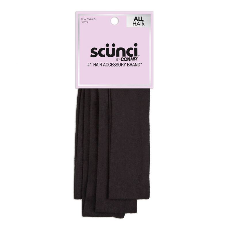 slide 1 of 7, scunci scünci No Damage Stretch Fabric Headbands - Black - All Hair - 5pk, 5 ct