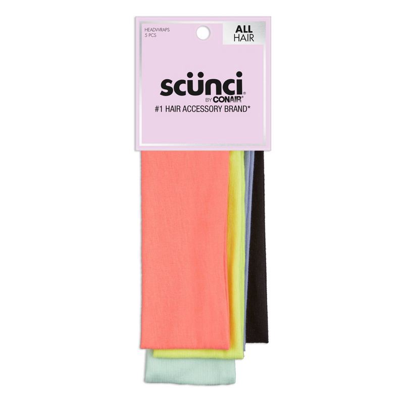 slide 1 of 4, scunci scünci No Damage Stretch Fabric Headbands - Brights - All Hair - 5pk, 5 ct