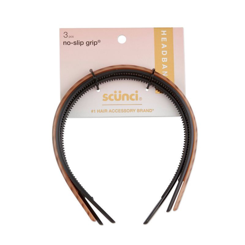 slide 1 of 5, scunci scünci No-Slip Grip Thin Plastic Headbands - Black/Brown/Mixed- All Hair - 3pk, 3 ct
