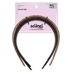 scunci scünci No-Slip Grip Thin Plastic Headbands - Black/Brown/Mixed- All Hair - 3pk