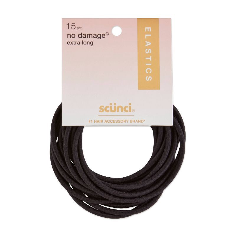 slide 1 of 4, scunci scünci No Damage Extra Large Elastic Hair Ties - Black - Extra Thick Hair - 15pcs, 15 ct