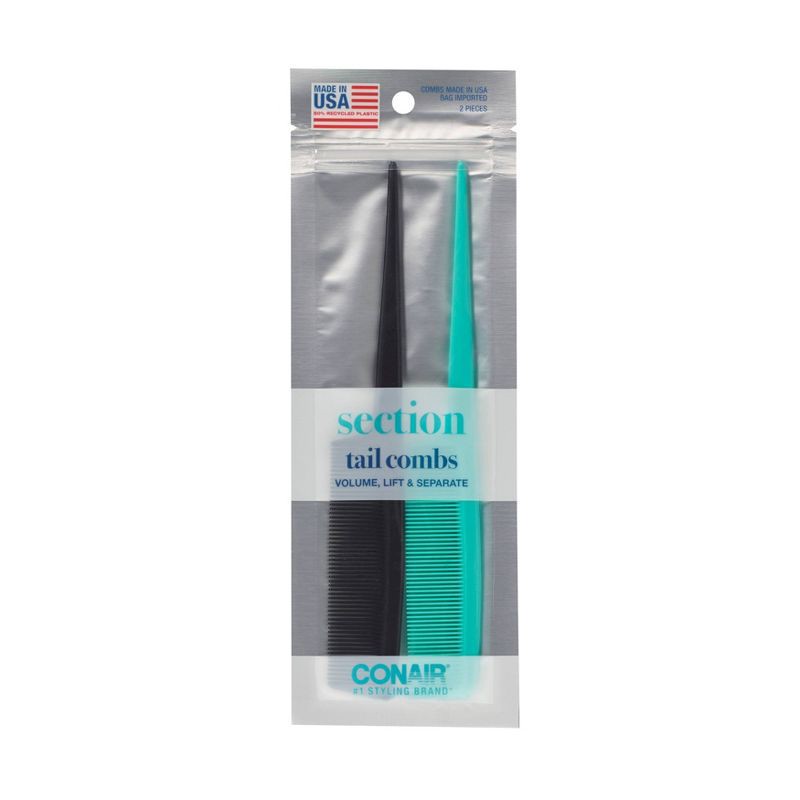 slide 1 of 8, Conair Volume, Lift, and Separate Fine-Tooth Tail Combs - Black/Teal - 2pk, 2 ct