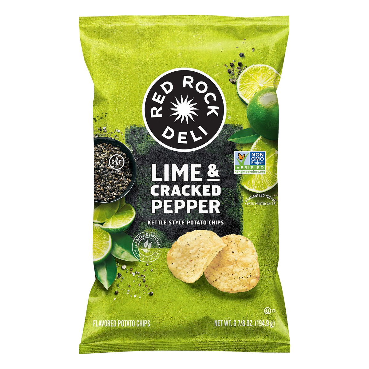 slide 1 of 3, Red Rock Deli Kettle Style Lime & Cracked Pepper Potato Chips 6.88 oz, 6.88 oz