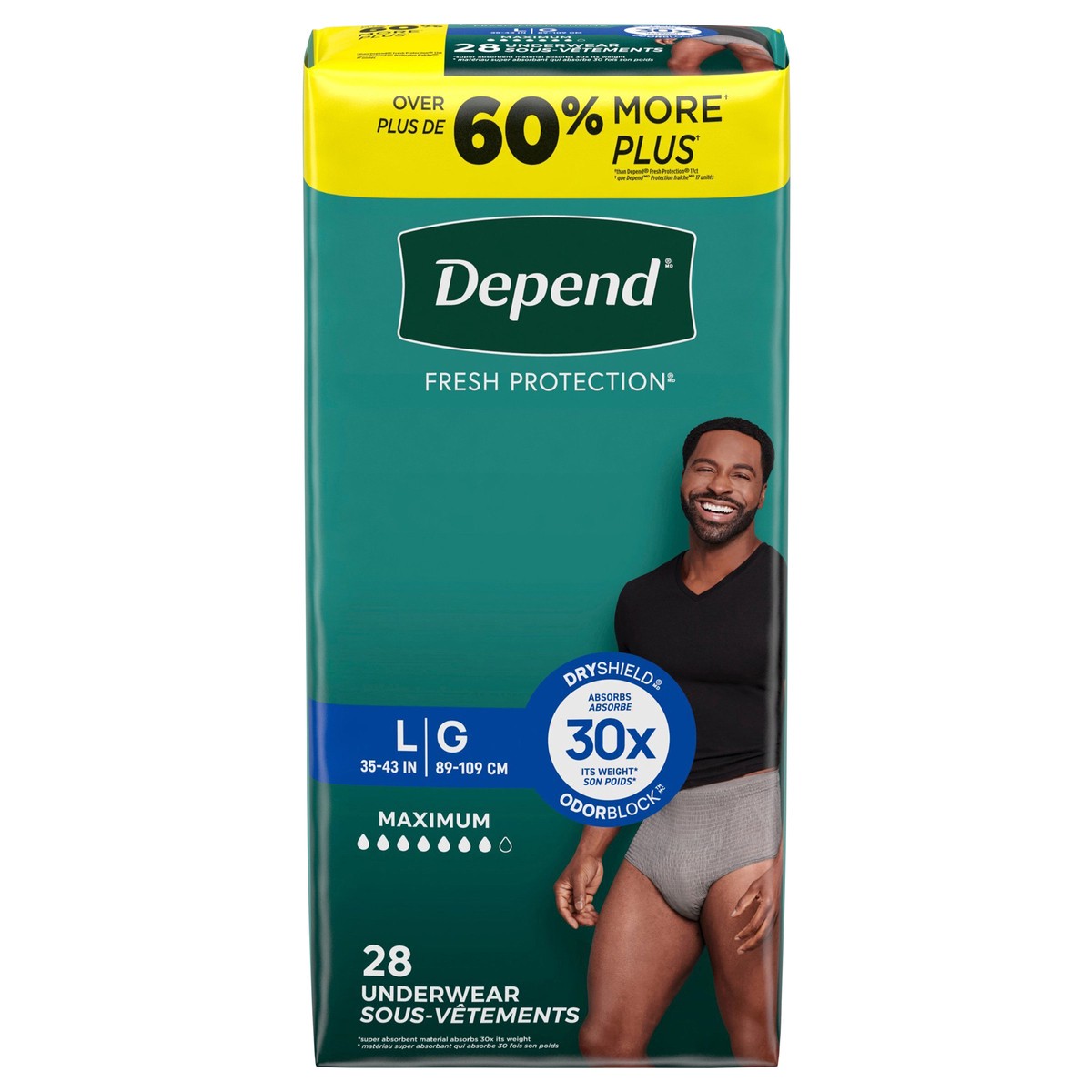 slide 1 of 9, Depend Fresh Protection Adult Incontinence Underwear for Men, Disposable, Maximum, Large, Grey, 28 Count, 28 ct