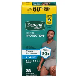 Depend Fresh Protection Adult Incontinence Underwear for Men, Disposable, Maximum, Large, Grey, 28 Count