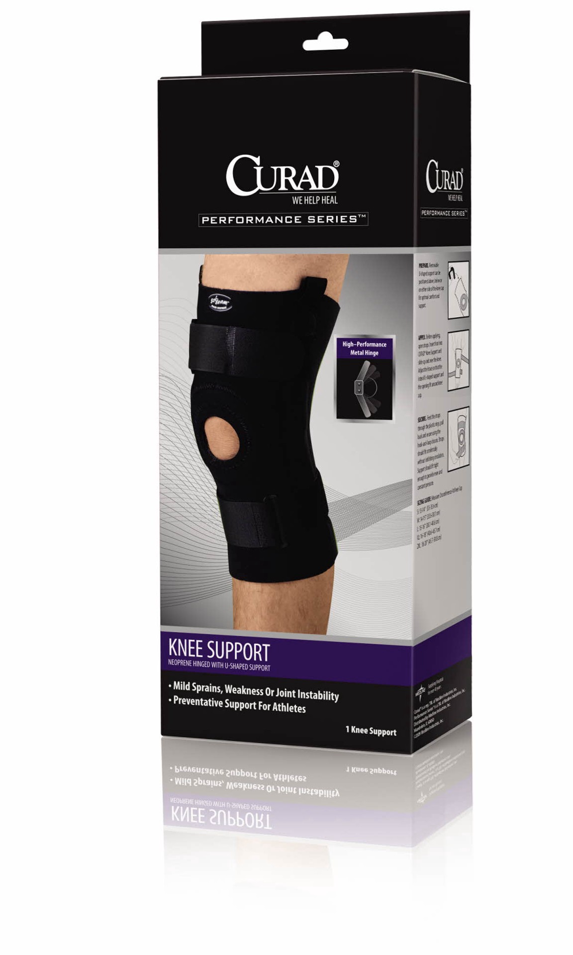 slide 1 of 1, Curad + U-Shaped Hinged Knee Supports, Small, 1 ct