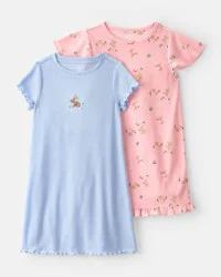 Carters Girls 2-Pack Easter Bunny Loose Fit Night Gown - Pink/Blue Multi 12-14