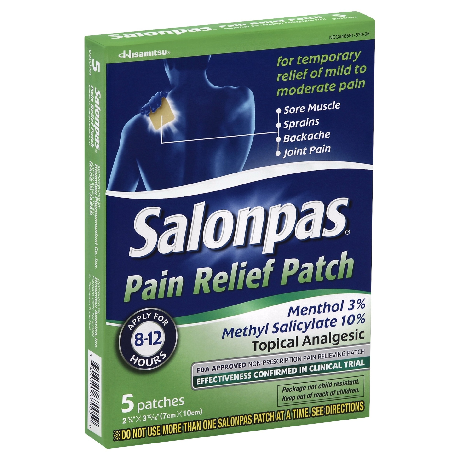 slide 1 of 2, Salonpas Pain Relief Patch, 5 ct